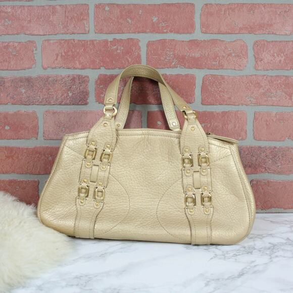 Cole Haan Metallic Yellow Gold Leather Shoulder Bag Handbag Purse - Picture 3 of 8